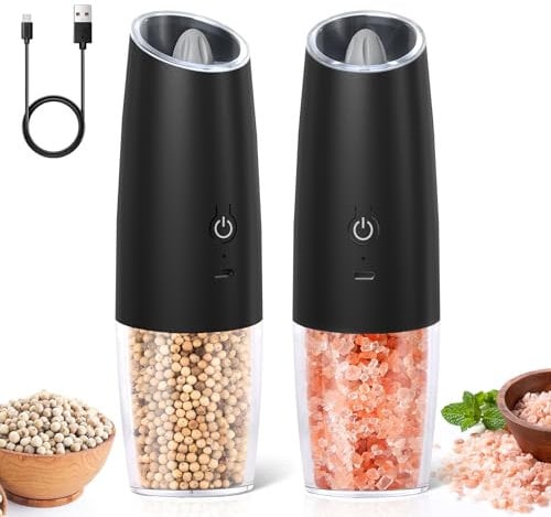 innhom Gravity Electric Salt and Pepper Grinder Set Salt Grinder Pepper Mill Automatic Salt and Pepper Grinder Set with Adjustable Coarseness USB Rechargable, 2 Pack