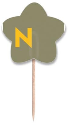 Palillos de dientes individuales con letras N Art Deco de moda, con etiqueta de estrella, palillos para cupcakes