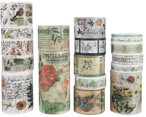 Vintage Retro Washi Tape Set,18 Rollen bunte Klebebänder im Retro-Stil für Scrapbooking, Bullet Journaling, Dekoration und mehr,2m pro Rolle für Kinder, DIY-Projekte und Geschenkpapier (Gartenhaus)