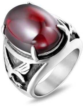 Caiduoduo Titan Stahl Ring Adler eingelegt Achat Form Ring Mode Herren Persönlichkeit Schmuck