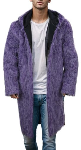 YOUYING Cappotto da uomo in pelliccia sintetica invernale caldo con risvolto aperto sul davanti giacca lunga di lusso soffice spesso morbido cardigan parka Outwear, L# Viola, 4X-Large