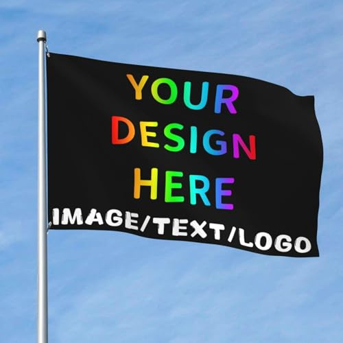PRFELMG Personalisierte Gartenflagge 4x6 Ft Einseitig Outdoor - Gestalten Sie Ihre eigene Flagge mit Logo, Text, Bild für Geschäfts-, Urlaubs- oder Heimdekorationen