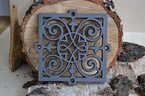 Euro SEZAM Grille d'aération en fonte, 20,50 x 1 x 20,50 cm, pour poêles en faïence, four à bois et cheminées, grille d'air pour four, conduit d'aération (graphite)