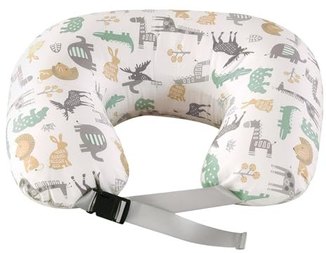 Stillkissen für das Stillen, Ergonomisches Stützkissen Stillkissen für Mutter und Baby, Stillkissen in Übergröße mit Verstellbarem Taillengurt und abnehmbarem 100% Baumwollbezug (Plusgröße-Tierpark)