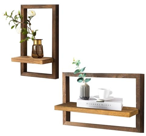 TOWEBOORY Set mit 2 Wandregalen, Schwebende Regal für die Wand Deko Vintage Wandregal Holz Wandregal Wohnzimmer Deko Quadratische Bücherregal Wand Holzregal Wand für Schlafzimmer, Wohnzimmer (Braun)