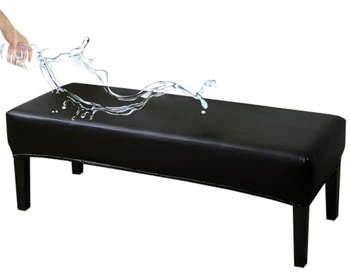 Wasserdichter Bezug für Esszimmerbank，Leder Bezug für Sitzbank Stretch Holzbank Schonbezug Bezug Für Fußhocker Bank Sitzbank Hocker Husse Flurbank Stuhlhusse Sofabank Bezüge(Schwarz,150cm(59in))