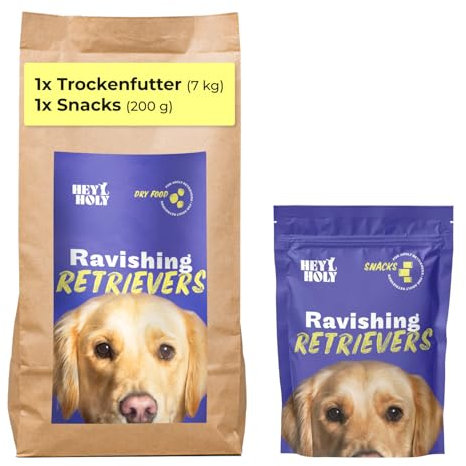 HEY HOLY Set 7 kg Trockenfutter & 1 x 200 g Snacks für Retriever 100% getreidefrei | Hundefutter & Leckerlis für ausgewachsene Retriever mit Lamm | Hochverträglich aus natürlichene Zutaten