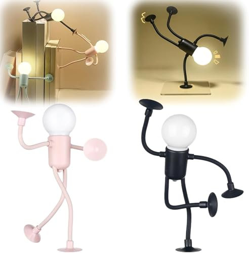 Veränderbare Form Lustiges Sportler Nachtlicht, DIY Form Nachtlichter, Saugnapf Biegbare Schreibtischlampe, Kreative Nachtlampe für Schlafzimmer Badezimmer Flur Küche Weihnachten (Schwarz+Rosa)