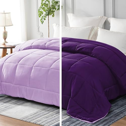 Whale Flotilla Reversible Duvet King Size for All Seasons, 7.5 Tog Down Alternative Box Sitiched Comforter, Lightweight and Machine Washable Bedding Set, 220X240 cm, Dark Purple,Lilac