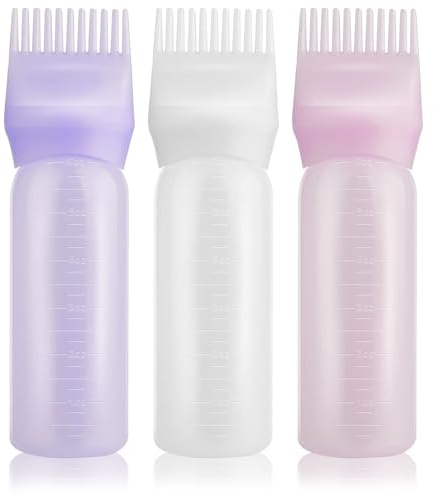 Bouteilles Applicateur,3 PCS Peigne Huile Cheveux,Applicateur Huile Cheveux,Flacons Applicateurs de Coloration,Outils pour Cheveuxs,Flacons Applicateurs avec échelle Graduée pour Salons à Domicile