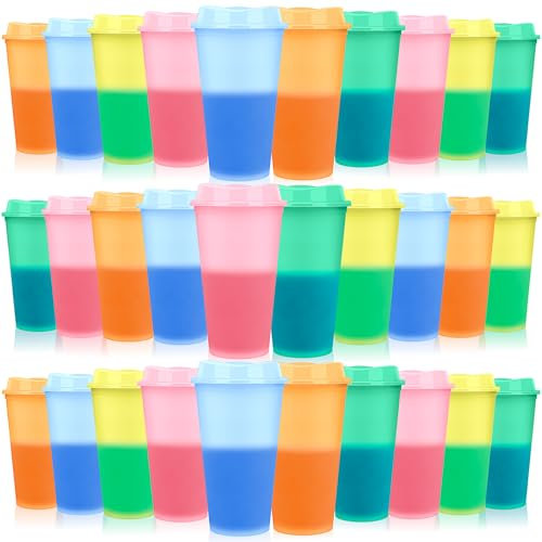 MSYU Reusable Coffee Cups with Lids, 470 ml Color Changing Coffee Cups, 30 Pack Hot Coffee Tumbler for Kids and Adult Party Favors, BPA-Free, Leak-Proof