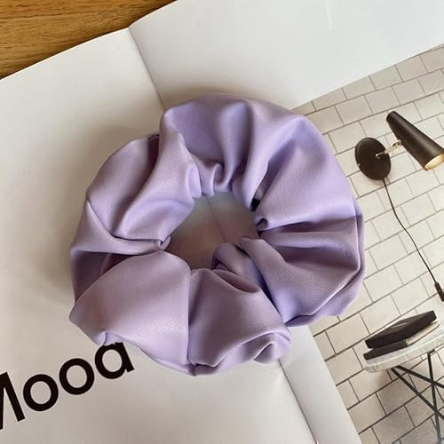 YKAFADE 3 Stücke Haargummi Scrunchie für Damen, Weich PU Leder Klassische Elastische Haarbänder Pferdeschwanzhalter Haarschmuck Einfarbig Haare Ringe für Frauen Mädchen -lila
