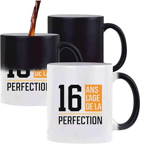 Otshirt Tasse Magique 16 ans l'age de la perfection | Mug | Idée Tasse Personnalisable qui change de couleur Cadeau Anniversaire Fête Original Famille Travail Départ Collègue Retraite Noël.