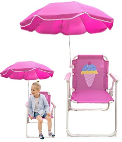 Silla De Playa Infantil Con Sombrilla, Silla Plegable De Camping Para Playa, Muebles De Jardín Para Niños Pequeños, Asiento De Para Picnic Al Aire Libre Y Sombrilla Para Patio, Césped Y Piscina