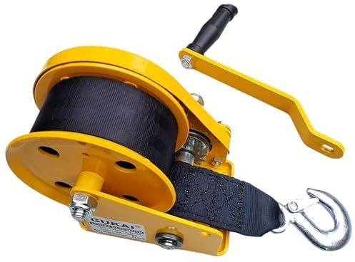 Treuil manuel for remorque de bateau 1200lb, sangle en nylon, treuil manuel portatif à manivelle avec sangle de 8m/26,2pi, treuil manuel à cliquet bidirectionnel autobloquant, rapport de démultiplicat