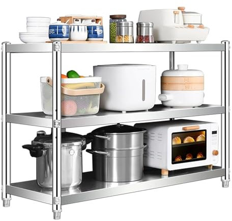 Edelstahl-Arbeitstisch, 3-stufiger Küchen-Werktisch, Catering-Tisch, Verstellbare Metall-Werkbank Mit Offenem Lagerregal, for Restaurant, Küche, Bar, Garage(50x40x80cm)