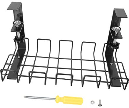 MERRYHAPY 1Stück Hängender Drahtlagerständer Kabelmanagement Tisch für Schreibtische mit Überhang zur Aufbewahrung von Kabeln Netzteilen und Auslassstreifen