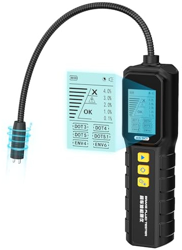 KAISAL Bremsflüssigkeitstester Profi Bremsflüssigkeitsprüfer | Hochempfindlicher Sonde, HD-Display für DOT3, DOT4, DOT5, DOT5.1, ENV4, ENV6 Bremsflüssigkeit Diagnosetest Werkzeug