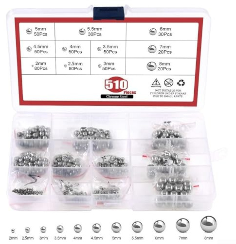 510PCS Stainless Steel 304 Assorted Bearing Balls 2mm-8mm Set Compatible with Compatible with for Machinery Instruments Electronics and Automotive