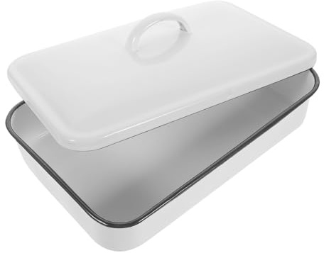 DOITOOL Verdickte Emaillierte Frischhalteform mit Deckel 24x16cm Weiß | Praktisch für Wochenendpartys und Desserts, Rostfrei, Leitet Wärme Schnell
