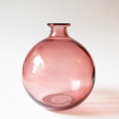Vase décoratif en verre rond, style méditerranéen, décoration pour la maison, idéal comme vase ou pot décoratif. Verre recyclé fabriqué en Espagne, rose