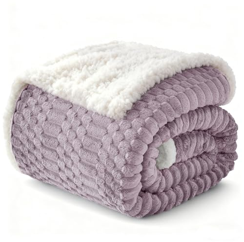 Gracelife Sherpa Throw Blanket for Couch Flannel Cozy Soft Thick Blanket Warm Twin Blanket for Bed Fleece Home Decor Gifts, Z01 - Purple, 200 * 230cm