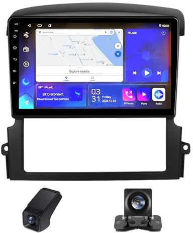 Carplay Android Radio Coche 2 DIN para Kia Sorento BL 2002-2011 con 9 Pulgadas Pantalla, Autorradio Bluetooth con WiFi/ADAS DVR/FM Navegación GPS+Cámara de Visión Trasera(X2)