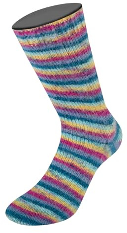 LANA GROSSA Cosy Socks Multi Stripes | Flauschig & waschmaschinenfest mit besonderem Druckeffekt | Handstrickgarn aus 70% Schurwolle & 30% Polyamid | 100g Wolle zum Stricken & Häkeln | 400m FB 155