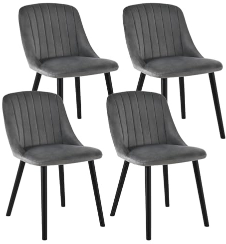 Goeurvant Esszimmerstühle 4er Set Schwarz Holzbeine Polsterstuhl Küchenstuhl aus Samt Stühle Esszimmer Wohnzimmerstuhl für Esszimmer Küche Büro,Dunkelgrau