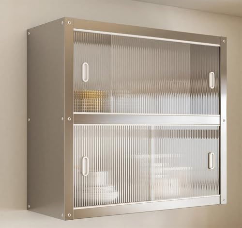 NEPHRA Hängeschrank mit Schiebetüren, Küchenhängeschrank Wandmontage aus Edelstahl, Platzsparender Badezimmerschrank hängend für Wohnzimmer, Flur, Küche(120 x 30x 70 cm)