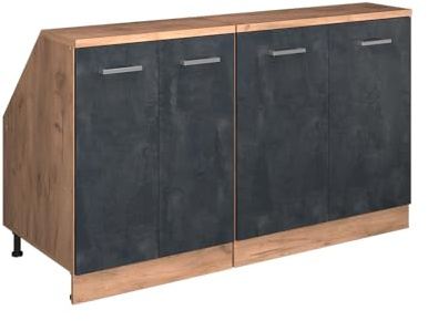 Vicco Dachschrägenschrank-Set Rion, Schwarz Beton/Goldkraft Eiche, B140 x T60 cm 2er Set, platzsparend für Dachschrägen