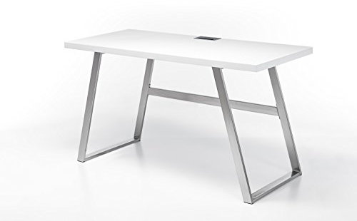 Robas Lund Schreibtisch 140 cm breit Computertisch weiß matt, Gestell Edelstahl gebürstet, BxHxT 140x75x60 cm