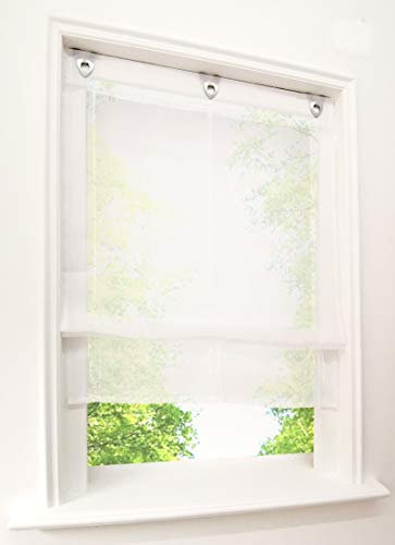 1er-Pack Raffrollo mit U-Haken Weiß Transparent Voile Ösenrollo Vorhang (BxH 120x130cm, Weiß)