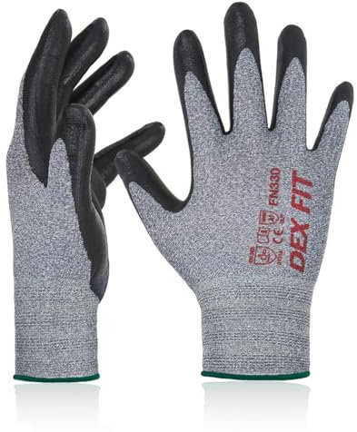 DEX FIT Nitrilschaum Arbeitshandschuhe FN330 – 3D-Komfort, Dehnbare Passform, Fester Griff, Dünn und Leicht, Touchscreen, Langlebig, Atmungsaktiv, Maschinenwaschbar; Grau M (8) 12 Paare