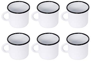 6 Tazas de Metal esmaltado - 250 ml - Blancas