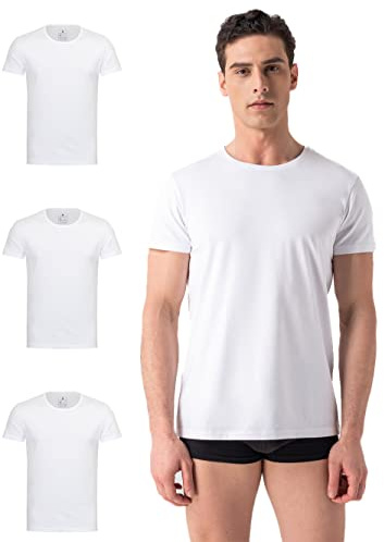 Burnell & Son herr-t-shirt, 3-pack, rund hals, undertröja för män – stretch – kortärmad skjorta för män av bomull, basic slim fit, 3 x vit, M
