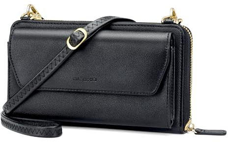 nuoku RFID-Geldbörse für Damen, mit Handschlaufe, Crossbody-Clutch mit Reißverschluss, 2 Riemen
