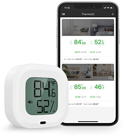 Brifit Wireless Thermometer Hygrometer, Mini Bluetooth 5.0 Humidity Temp Sensor with Screen, 35m Wireless Range, Data Export, Alarm Function, for Home, Guitar Case, Greenhouse