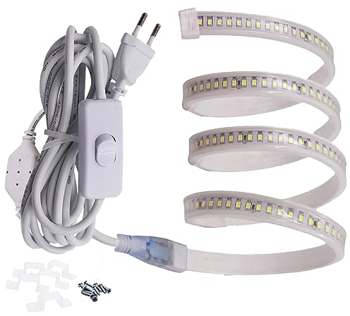 FOLGEMIR 30m Warmweiß LED Band mit Schalter, 2835 SMD 144 Leds/m Lichtleiste, 220V 230V Strip, sehr helle Beleuchtung, IP65 wasserdicht