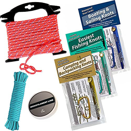 Deluxe-Knoten-Binde-Set mit Seil, Kordel, Angelschnur und 3 Knoten-Bindehilfen (Outdoor, Angeln, Bootfahren) – Lernen Sie, wie man 42 Knoten binden kann
