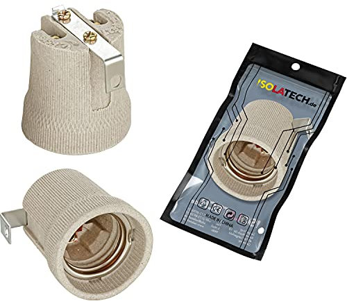 ISOLATECH 1pc E27 gris douille en céramique avec équerre de fixation/étrier intérieur (max.250V/4A) ampoules pour Home plafond installation salle de bains encastrer culot résistant à la chaleur