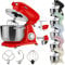 Arebos Retro Küchenmaschine 1800W Rot | Knetmaschine mit 6L Edelstahl-Rührschüssel | Geräuscharm | Küchenmixer mit Rührhaken, Knethaken, Schlagbesen und Spritzschutz | 6 Geschwindigkeiten