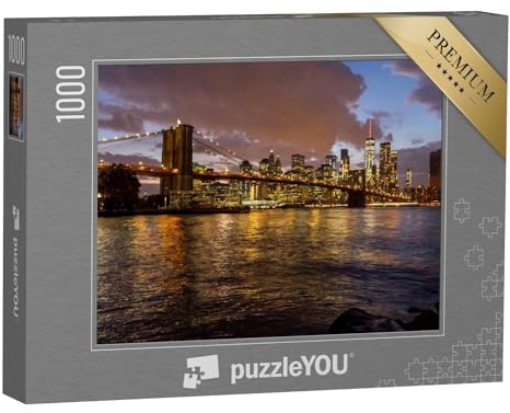 puzzleYOU: Puzzle 1000 Teile „Brücke von Brooklyn nach Manhattan bei Nacht, USA“ – aus der Puzzle-Kollektion New York