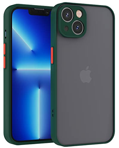 Mixroom - Cover Custodia per Apple iPhone 13 Bumper Opaco Protezione Fotocamera con Retro Semitrasparente Bordo Morbido in TPU Colore VERDE FOGLIA