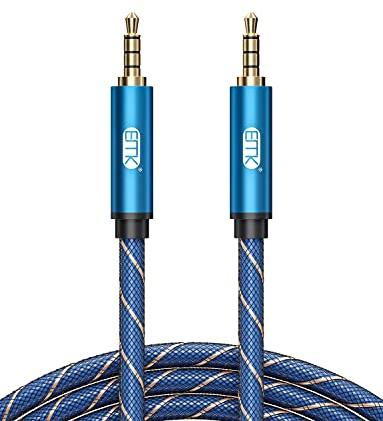 EMK Cable AUX 4 Pin Jack 3,5mm Cable Audio aux TRRS extensor macho a macho 4 polos 3.5mm micrófono Cable AUX Aleación aluminio para teléfonos, auriculares, coche (1 m)