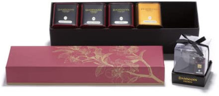Dammann Frères | Coffret Exquis | Cofanetto Tè & Tisana + Infusore | Scatola Regalo Tè in Foglia 4 Sapori | Tè Neri, Oolong e Tisana Sfusi in Lattine - 120 Gr | Cofanetto Regalo Thé