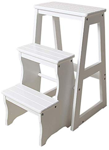 HAPPLiGNLY Poggiapiedi Pieghevole Sgabello con gradini Retrattile Pieghevole, Scaletta in Legno a 3 Gradini, Antiscivolo, Multifunzione, Soggiorno Camera da Letto Libreria, Facile da Riporre,