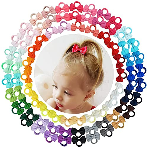 JOYOYO 80 Stück Baby-Haarbänder für Kleinkinder, elastische Haargummis, kleine Größe, 5,1 cm, Kleinkinder, Schleife, Haarbänder, Pferdeschwanz-Schleifen, Haargummis für Kleinkinder, Mädchen