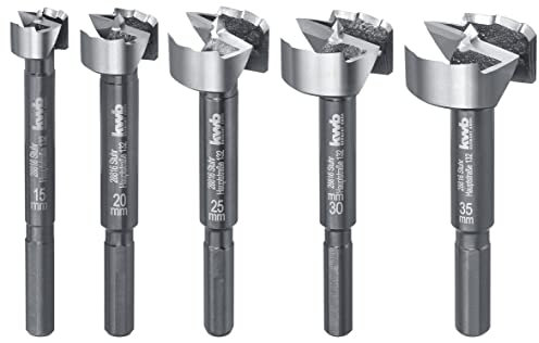 kwb Forstnerbohrer-Set, limitiertes Vorteilsset, 15, 20, 25, 30 und 35 mm, Made in Austria, extrem schnelles Bohren, Bohrer-Satz für alle Hölzer, mit 8 mm Schaft, speziell für Akku-Schrauber