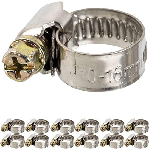 Schlauchschellen mit Schneckenantrieb, 12 Stück, Spannbereich Ø 10-16 mm, für 1/2 Schläuche, W2 Edelstahl, Kreuzschlitz SW 7, 9 mm Bandbreite, Fixierung von Waschmaschine, Spülmaschine Anschluss